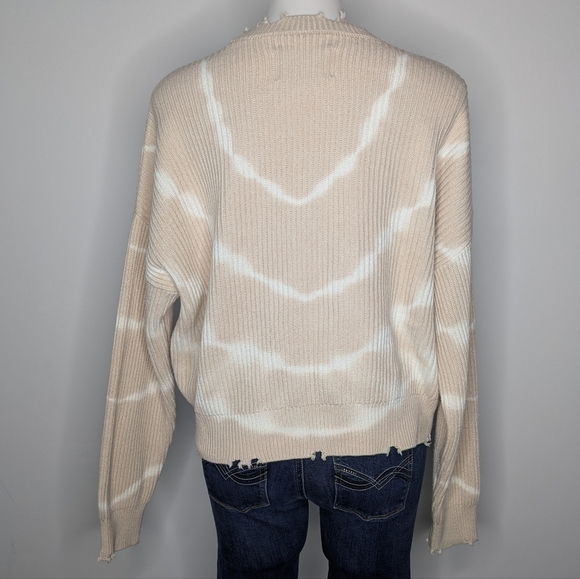 Pistola Cream White Tie Dye Bleach Dye Oversized Distressed Hem Sweater S - Picture 5 of 8